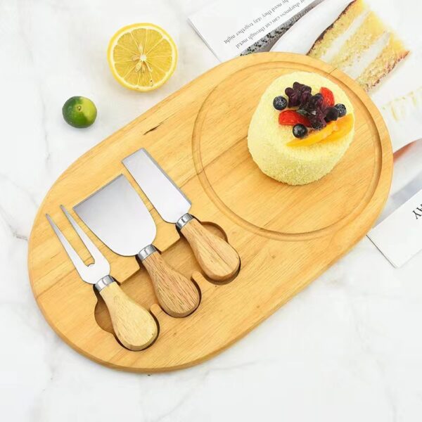 Bamboo Round Cheese Board with Knife set - Image 2