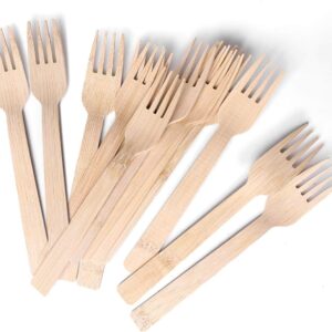 Bamboo Cutlery Disposable Forks 6.7" 100% Compostable Biodegradable Fork Renewable Natural Travel Fork for Camping/Party/Travel