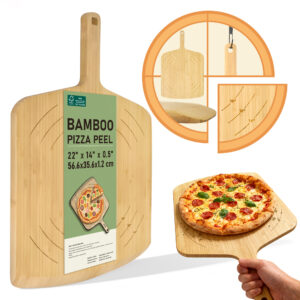 Premium Moso Bamboo Pizza Peel 14“ Premium Wooden Pizza Board Paddle with Handle for Baking, Serving & Cutting– Use for Pizza, Bread, Pastries, Dough, Easy Grip
